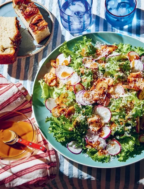 Greens with Radish, Parmesan and Garlic Croutons image