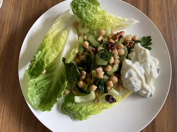Interesting salad with yoghurt dressing. Substituted some ingredients as didn’t have all - blanched silverbeet , chives , olives , mint, lemon juice ( no spinach, red onion, capers , dill, lemon zest). No cheese either, but turned out to be a tasty dish.