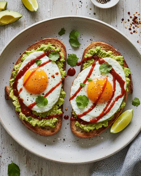 Avocado Toast with Fried Eggs & Chilli Sauce image