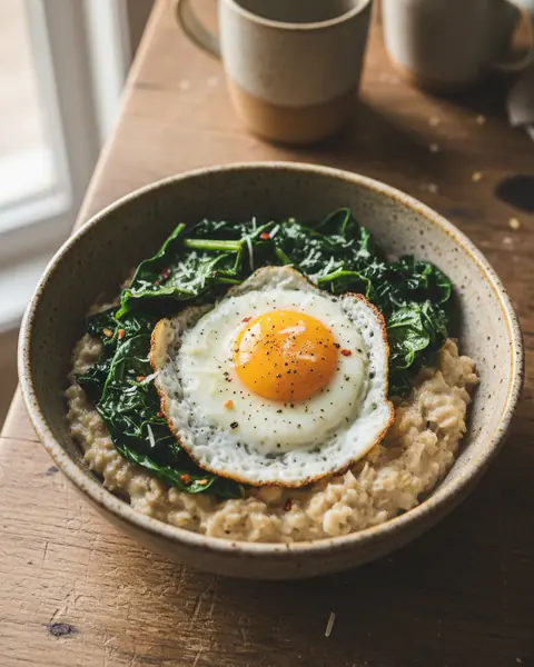 Savoury Oats with Eggs and Greens image