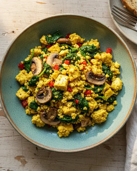 Tofu Scramble with Turmeric, Spinach, and Mushrooms image