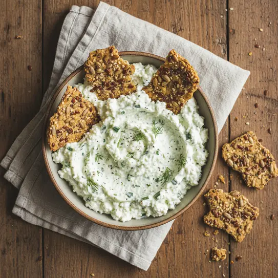 Cottage Cheese and Cucumber Dip with Seed Crackers image