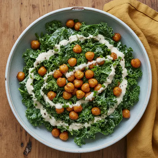 Plant-Based Kale Caesar Salad with Roasted Chickpeas image
