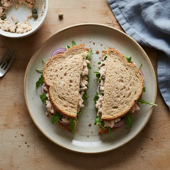 Simple Tuna Sandwich with Rocket, Red Onion, Celery and Capers image